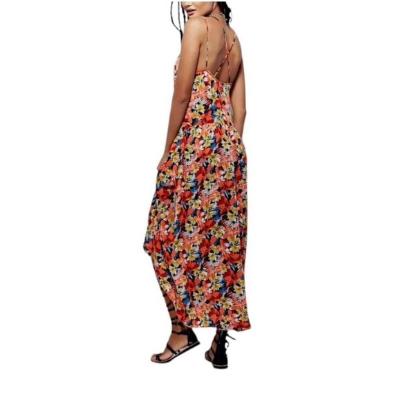 Free People Floral Bohemian Romantic Mulberry Strappy Maxi Dress Women's Size L - Picture 2 of 13